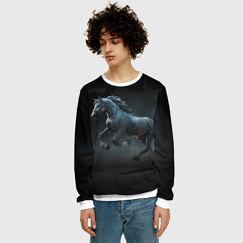 Мужской свитшот Конь бегун / 3D-Белый – фото 3