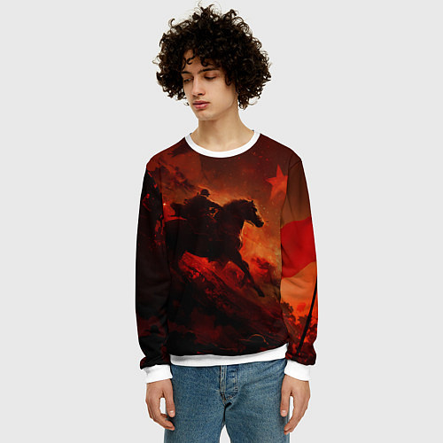 Мужской свитшот Всадник и красная звезда / 3D-Белый – фото 3