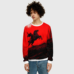 Свитшот мужской Всадник на коне - красный фон, цвет: 3D-белый — фото 2