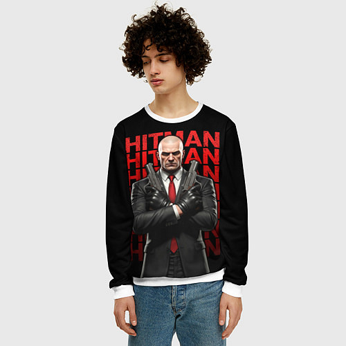 Мужской свитшот Хитман скрестив руки с пистолетами / 3D-Белый – фото 3