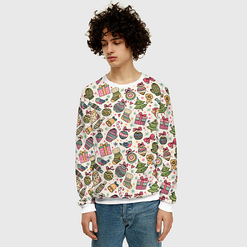 Мужской свитшот Новогодний паттерн / 3D-Белый – фото 3