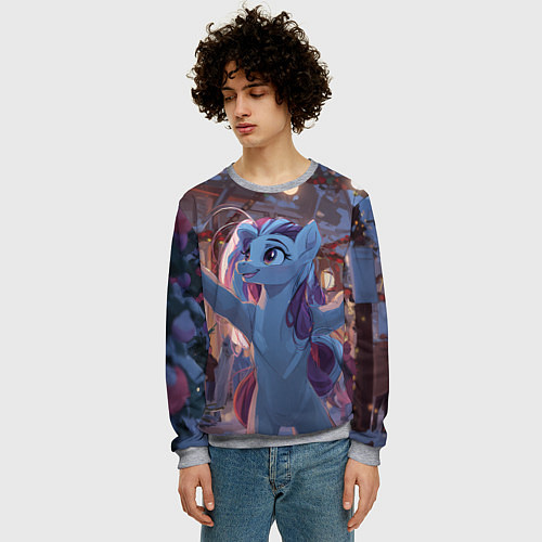 Мужской свитшот Лошадка наслаждается новым годом / 3D-Меланж – фото 3