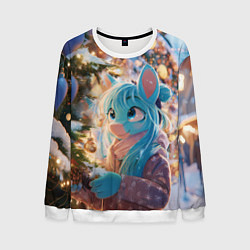 Свитшот мужской Синяя новогодняя лошадка, цвет: 3D-белый