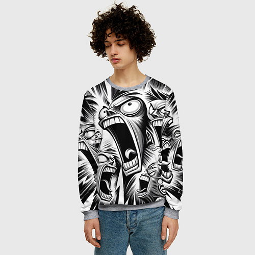 Мужской свитшот Орущие рожицы и чёрные молнии - нейроарт / 3D-Меланж – фото 3