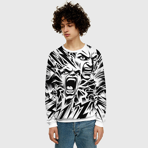 Мужской свитшот Свирепые лица и молнии - нейроарт / 3D-Белый – фото 3
