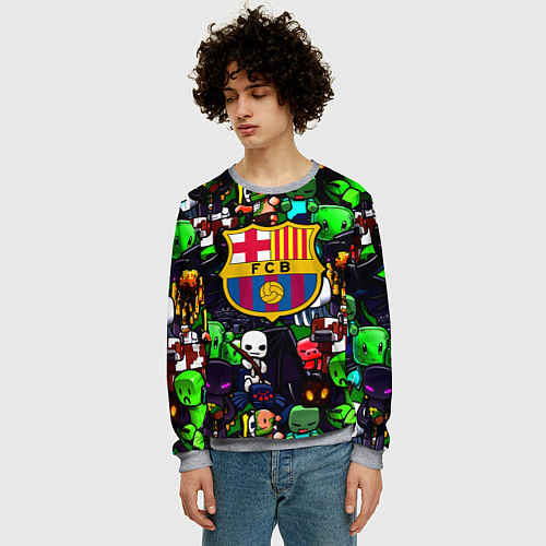 Мужской свитшот Minecraft x barcelona fc / 3D-Меланж – фото 3