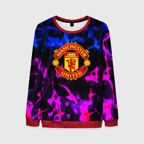 Мужской свитшот Манчестер Юнайтед огонь неон / 3D-Красный – фото 1