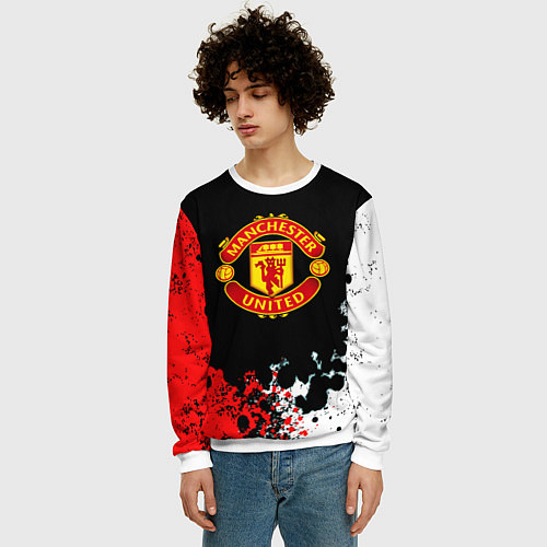 Мужской свитшот Манчестер Юнайтед краски абстрактные / 3D-Белый – фото 3