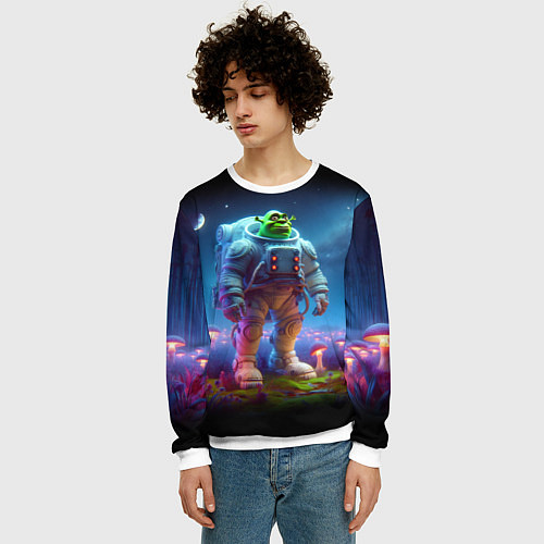 Мужской свитшот Шрек бравый космонавт - неоновое свечение / 3D-Белый – фото 3