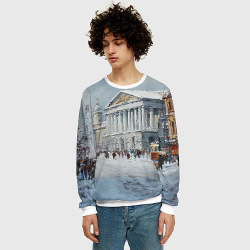 Мужской свитшот Зимний Питер красками / 3D-Белый – фото 3