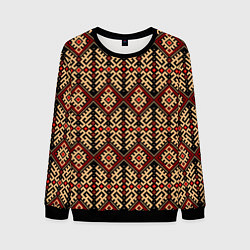 Свитшот мужской Славянский вышивной орнамент макошь, цвет: 3D-черный