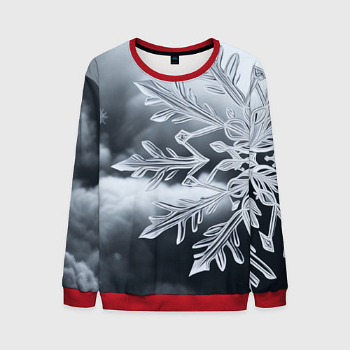 Мужской свитшот Снежинка на черно белое / 3D-Красный – фото 1