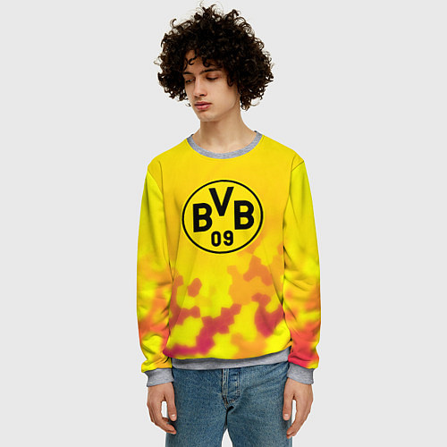 Мужской свитшот Borussia камуфляж желтый текстура / 3D-Меланж – фото 3