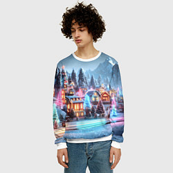 Свитшот мужской Городок в новогодних огоньках, цвет: 3D-белый — фото 2
