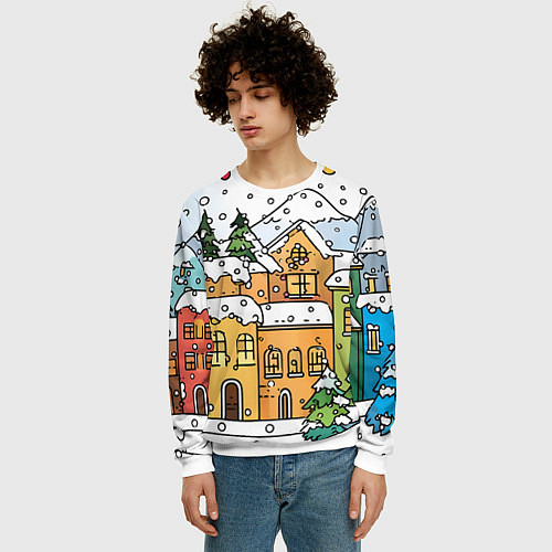 Мужской свитшот Новогодний снегопад / 3D-Белый – фото 3