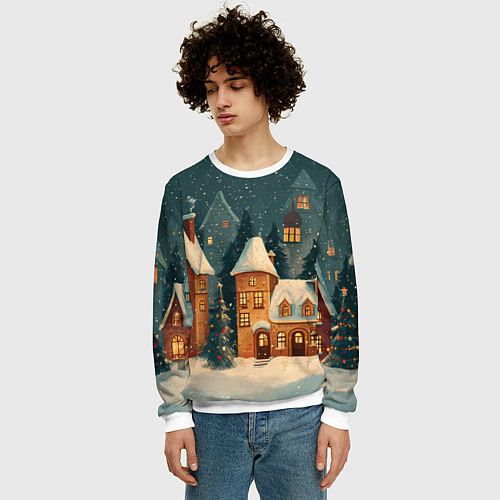 Мужской свитшот Сказочный Новогодний городок / 3D-Белый – фото 3