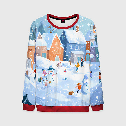 Мужской свитшот Предновогодний день во дворе / 3D-Красный – фото 1