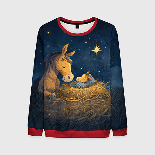 Мужской свитшот Лошадка спит с жеребенком / 3D-Красный – фото 1