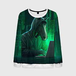 Свитшот мужской Конь хакер, цвет: 3D-белый