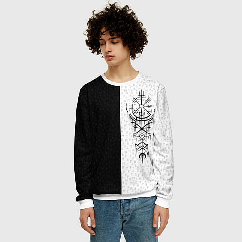 Мужской свитшот Вегвизир и став бессмертия в рунах / 3D-Белый – фото 3