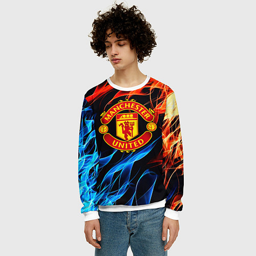 Мужской свитшот Манчестер Юнайтед огонь битва / 3D-Белый – фото 3