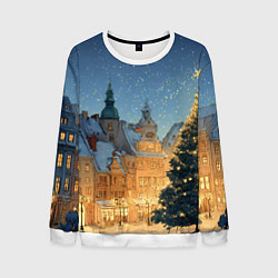 Свитшот мужской Новый год в старом городе, цвет: 3D-белый