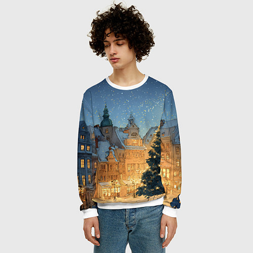 Мужской свитшот Новый год в старом городе / 3D-Белый – фото 3