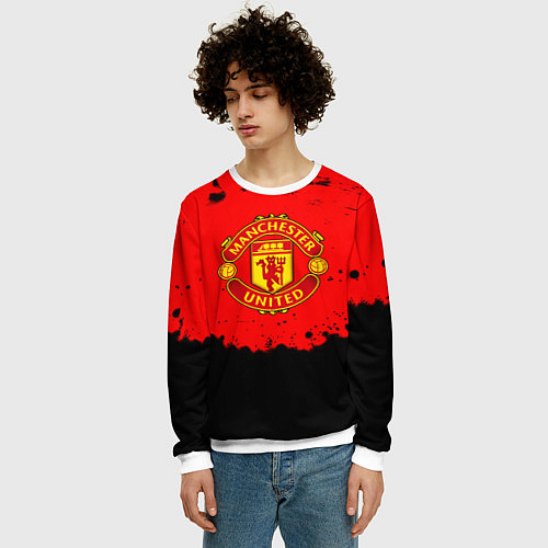 Мужской свитшот Манчестер Юнайтед краски брызги / 3D-Белый – фото 3