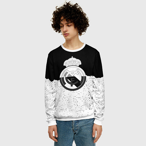 Мужской свитшот Реал Мадрид лого ночь текстура / 3D-Белый – фото 3