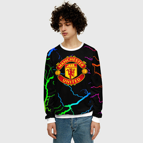 Мужской свитшот Манчестер Юнайтед неоновые молнии / 3D-Белый – фото 3