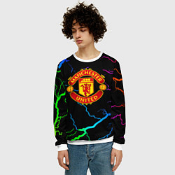 Свитшот мужской Манчестер Юнайтед неоновые молнии, цвет: 3D-белый — фото 2