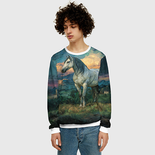 Мужской свитшот Конь маслом / 3D-Белый – фото 3