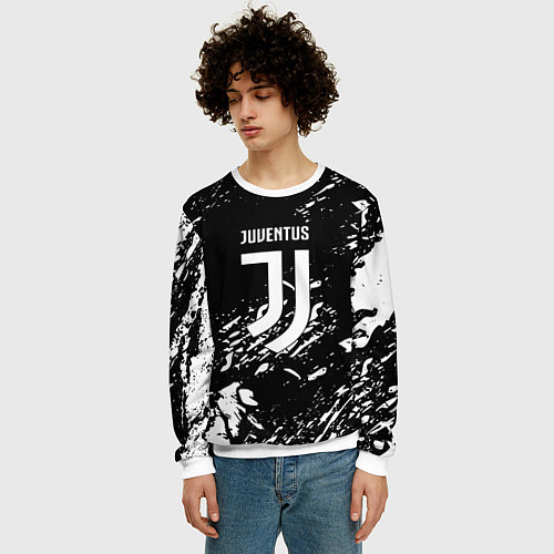 Мужской свитшот Juventus белые штрихи красок / 3D-Белый – фото 3