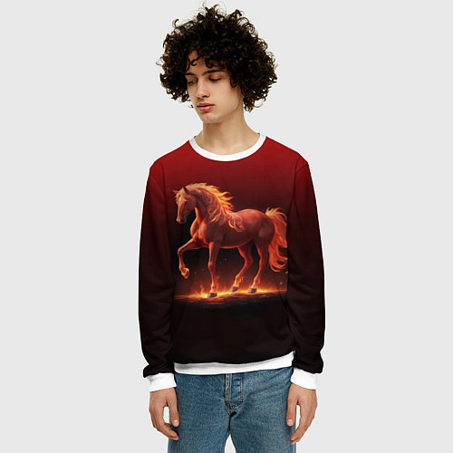 Мужской свитшот Узор с конем огнем / 3D-Белый – фото 3