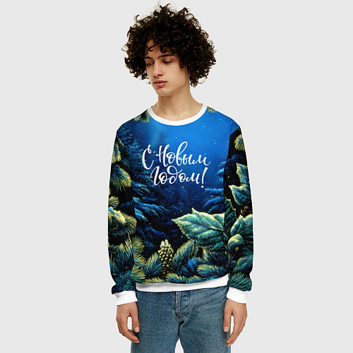 Мужской свитшот С новым годом - елочные ветки / 3D-Белый – фото 3