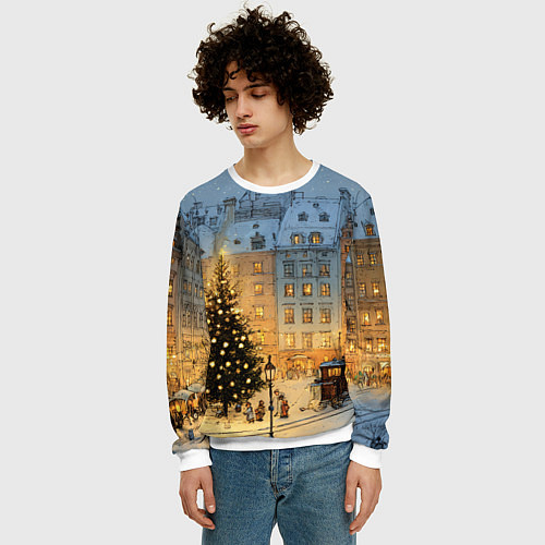 Мужской свитшот Новый год в старом уютном городе / 3D-Белый – фото 3