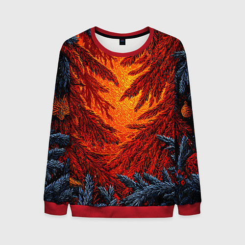 Мужской свитшот Новогодние ветки елок / 3D-Красный – фото 1