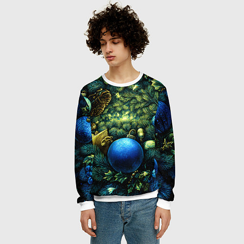 Мужской свитшот Новогодние шарики на елке / 3D-Белый – фото 3