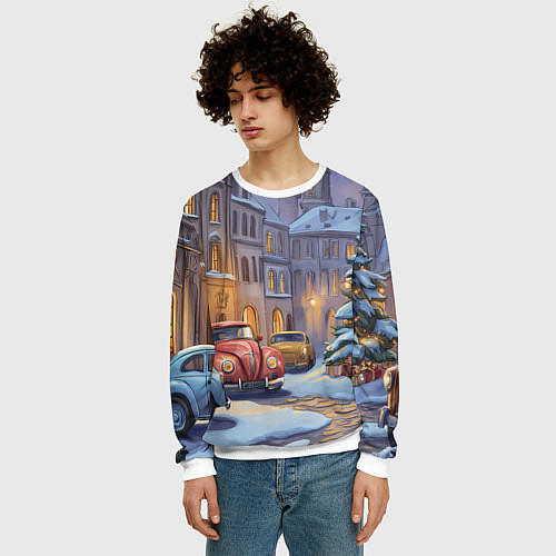 Мужской свитшот Новогодний снежный двор / 3D-Белый – фото 3