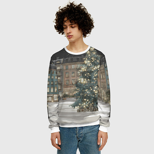 Мужской свитшот Елка во дворе / 3D-Белый – фото 3