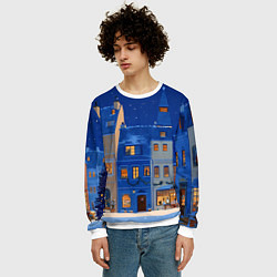 Свитшот мужской Синяя новогодняя елочка во дворе, цвет: 3D-белый — фото 2