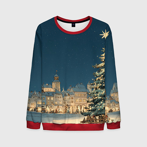 Мужской свитшот Новогодняя атмосфера в городе / 3D-Красный – фото 1