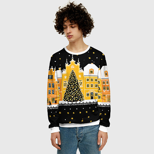 Мужской свитшот Новогодняя ночь в городе / 3D-Белый – фото 3