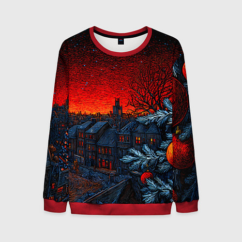 Мужской свитшот Новый год в ночном городе / 3D-Красный – фото 1