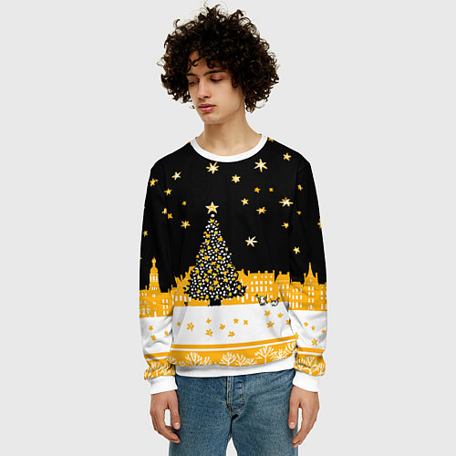 Мужской свитшот Новый год в черно-желтом стиле / 3D-Белый – фото 3