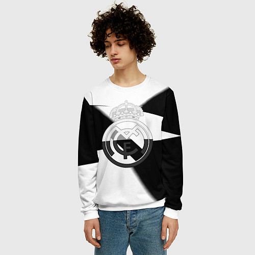 Мужской свитшот Реал Мадрид геометрия полосы / 3D-Белый – фото 3