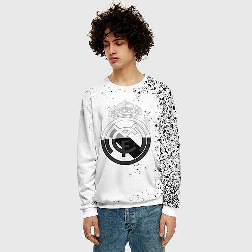 Мужской свитшот Реал Мадрид черно белые краски / 3D-Белый – фото 3