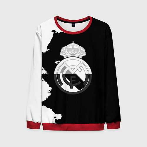 Мужской свитшот Реал Мадрид черно белые краски / 3D-Красный – фото 1