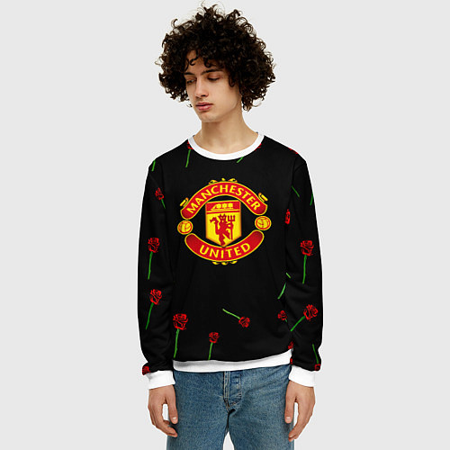 Мужской свитшот Манчестер Юнайтед розы / 3D-Белый – фото 3