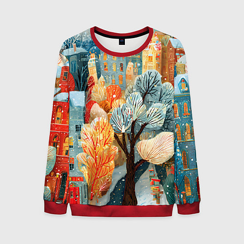 Мужской свитшот Разноцветные новогодние домики / 3D-Красный – фото 1